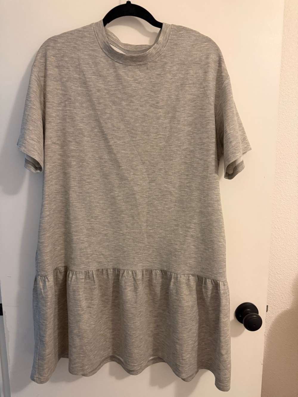 Casual Short Sleeve Grey Ruffle Hem Long Shirt